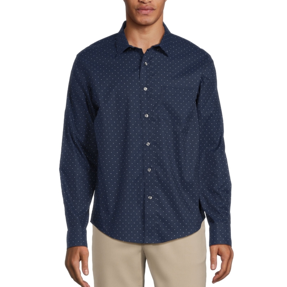 George Men's Size L (42-44) Long Sleeve Poplin Button-Up Shirt Classic Fit Blue